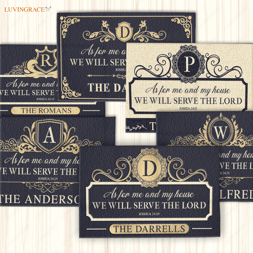 Collection Of Elegant Navy Family Home Personalized Doormat