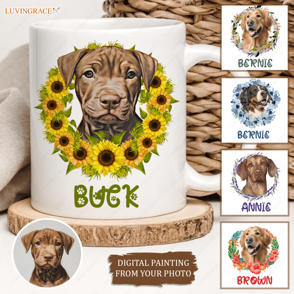 Colored Pencil Pet Portraits Mug From Photo - Personalized Custom Ceramic