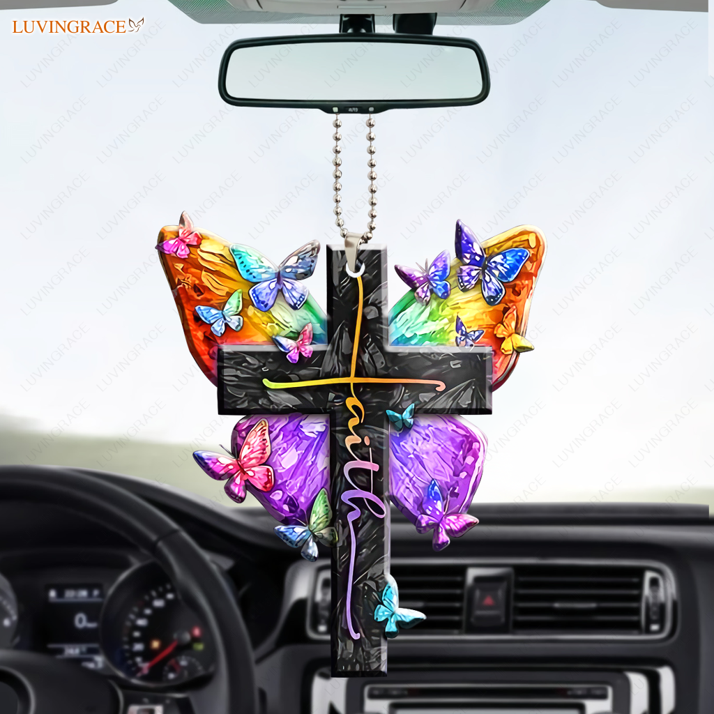 Colorful Butterfly Faith Cross Ornament