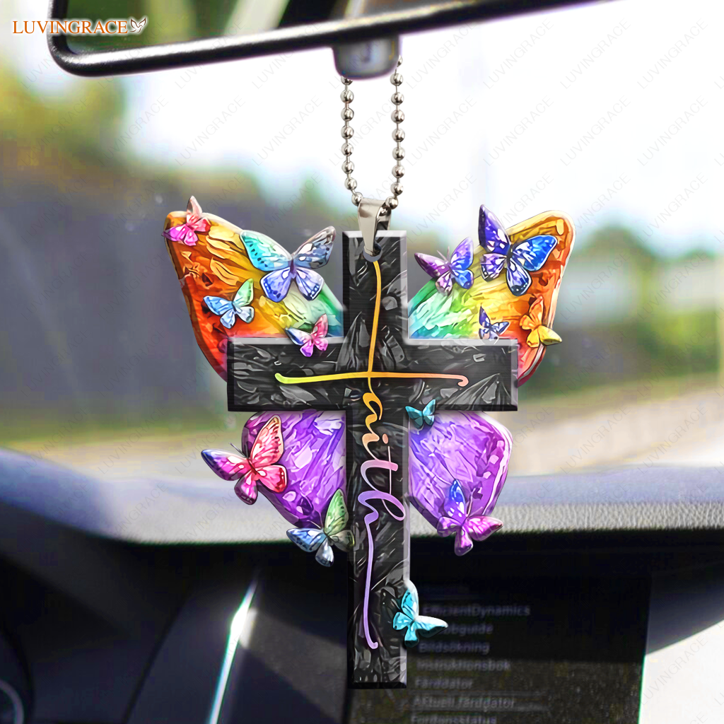 Colorful Butterfly Faith Cross Ornament
