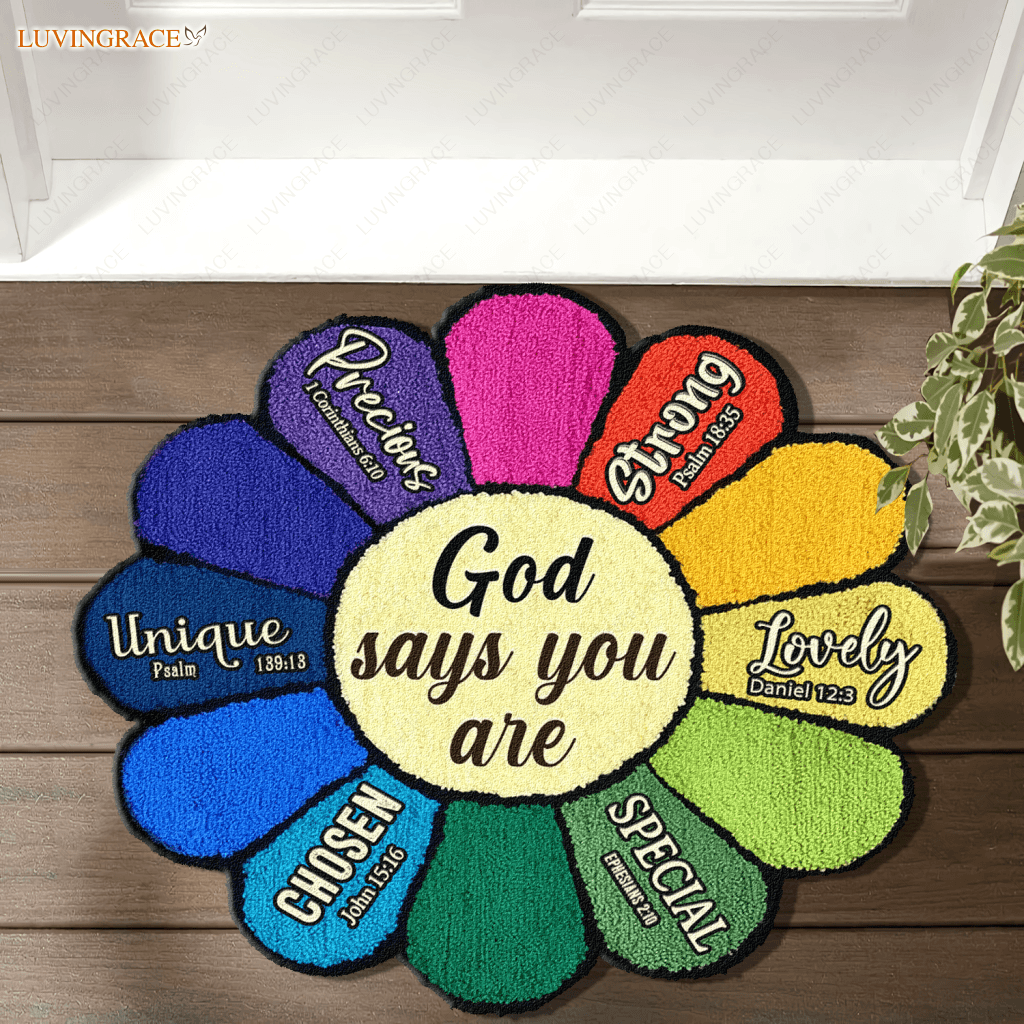 Colorful Sunflower God Says You Are Shaped Doormat