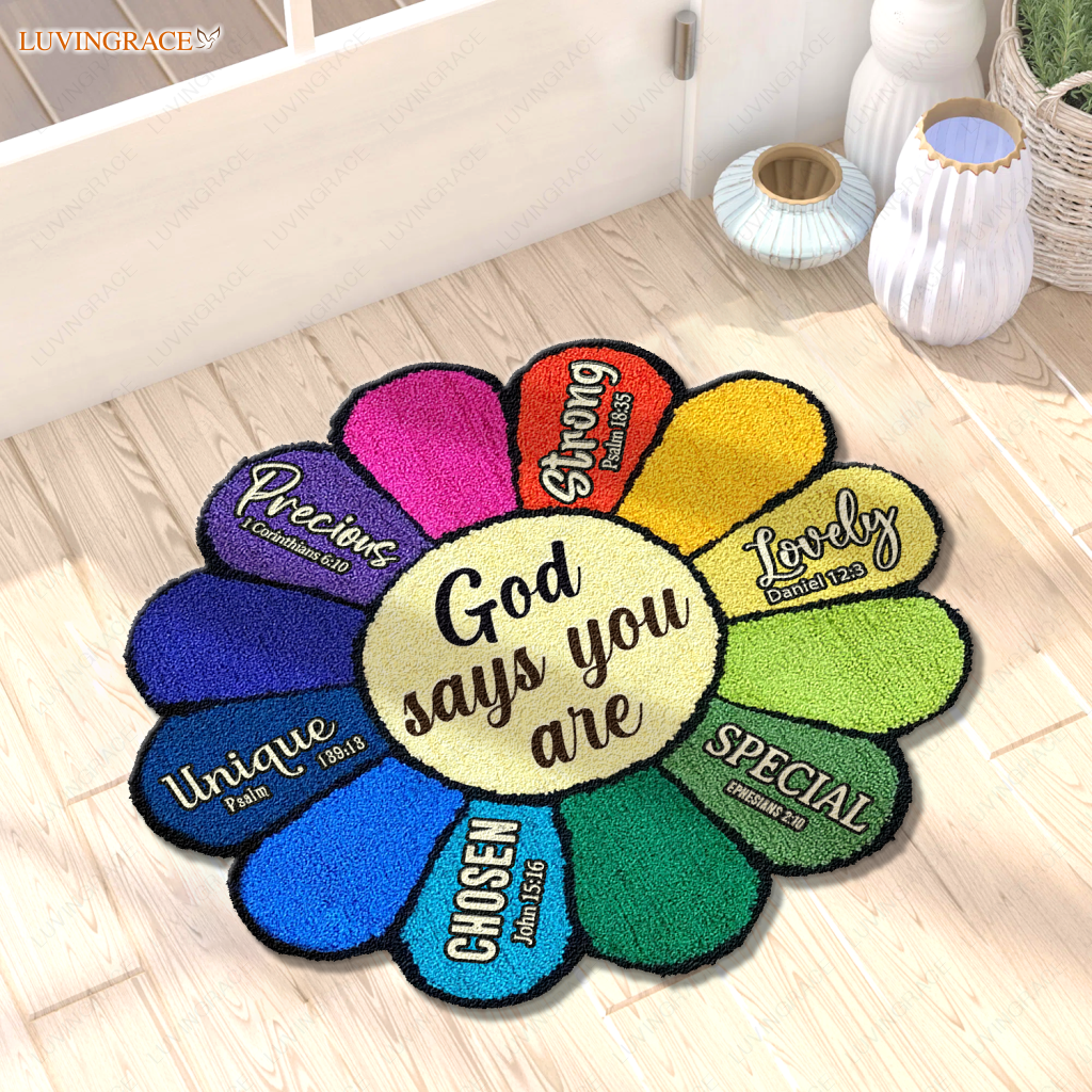 Colorful Sunflower God Says You Are Shaped Doormat