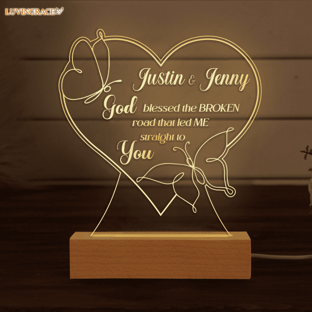 Couple Butterfly Line Art God Blessed Personalized Acrylic Night Light