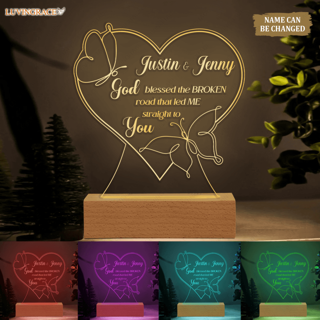 Couple Butterfly Line Art God Blessed Personalized Acrylic Night Light