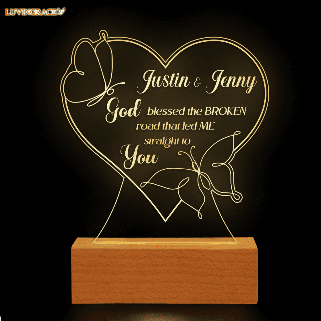 Couple Butterfly Line Art God Blessed Personalized Acrylic Night Light