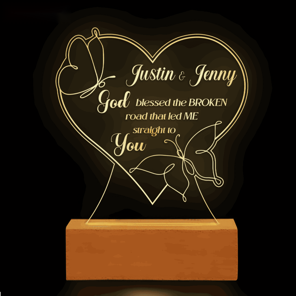 Couple Butterfly Line Art God Blessed Personalized Acrylic Night Light