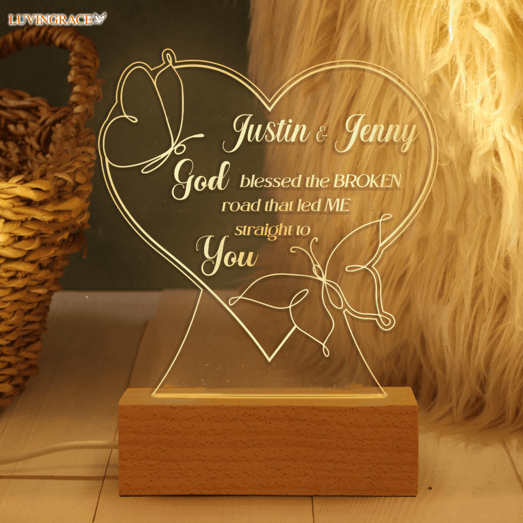 Couple Butterfly Line Art God Blessed Personalized Acrylic Night Light