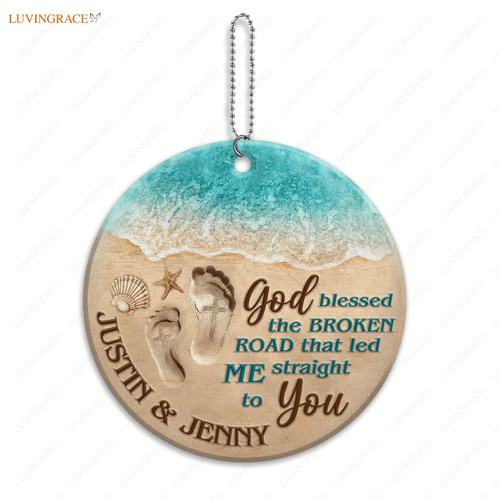 Couple Footprint On Beach God Blessed Personalized Ornament Ceramic