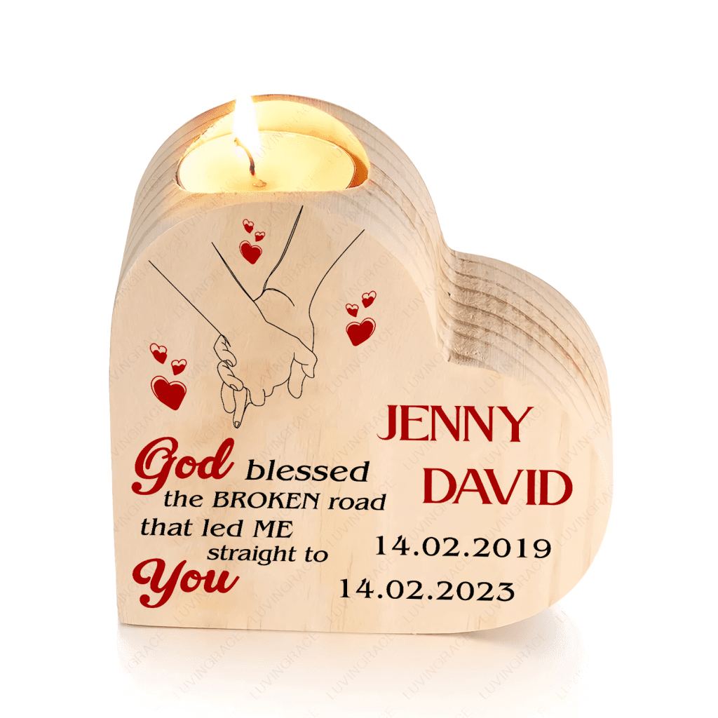 Couple Holding Hand God Blessed Personalized Candle Holder