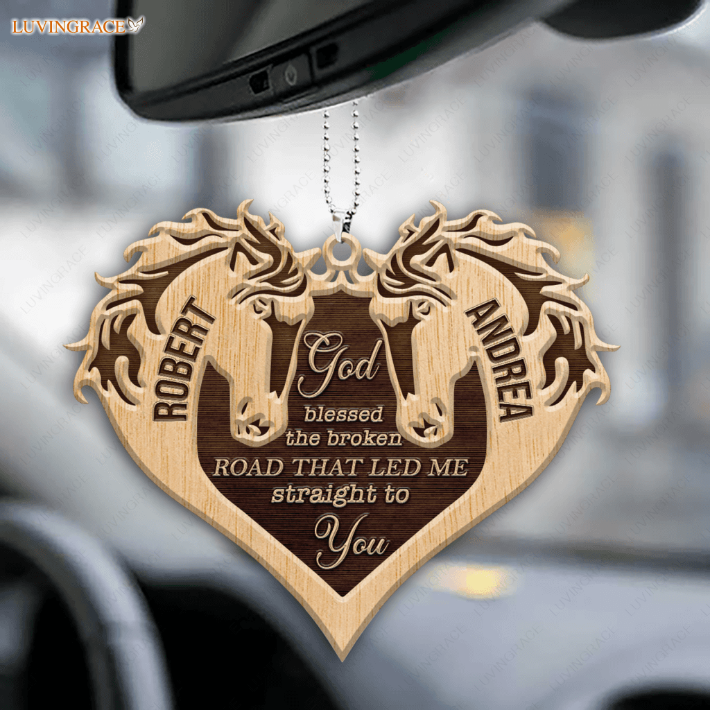 Couple Horse God Blessed Wood Engraved Ornaments Wooden Ornament