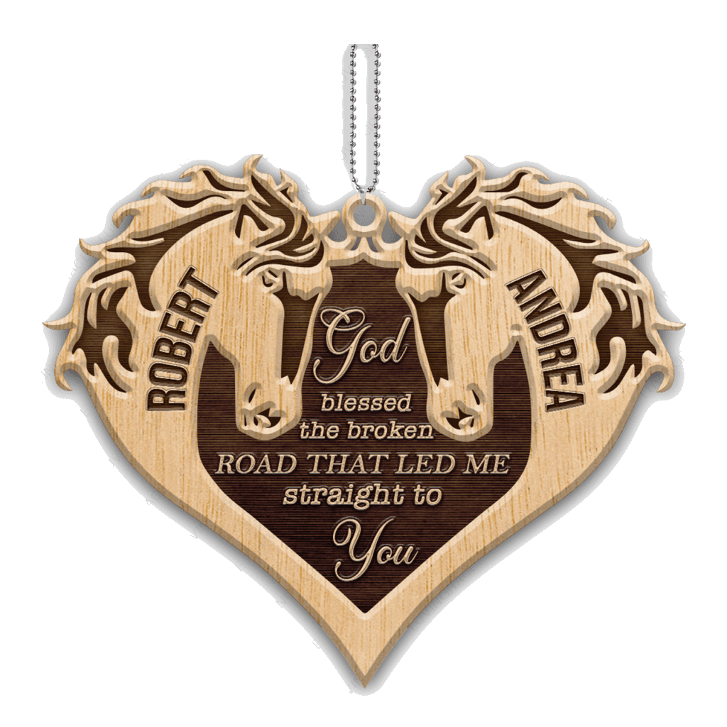 Couple Horse God Blessed Wood Engraved Ornaments