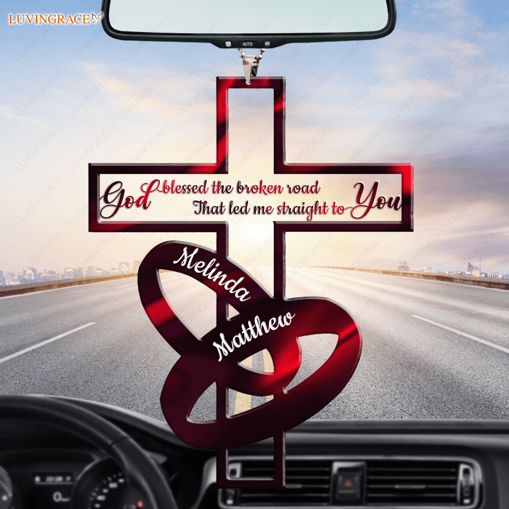 Couple Rings And Cross God Blessed Personalized Ornament