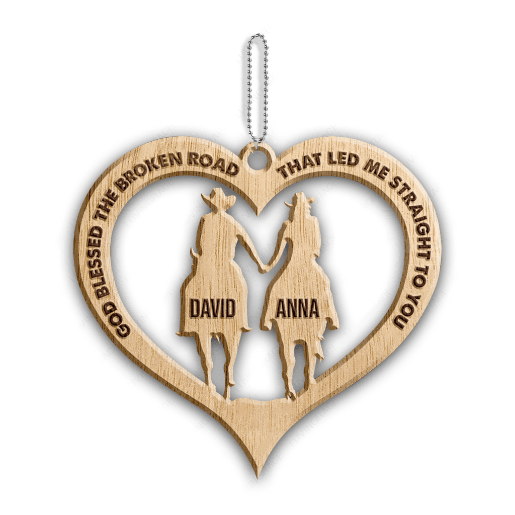 Cowboy And Cowgirl Holding Hands God Blessed Personalized Wood Engraved Ornaments