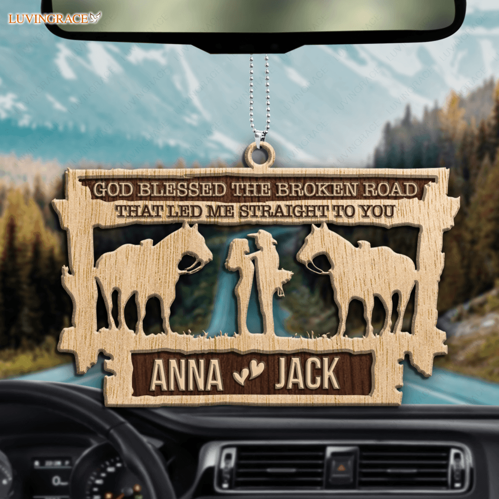 Cowboy And Cowgirl Love Horses God Blessed Personalized Wood Engraved Ornaments Wooden Ornament