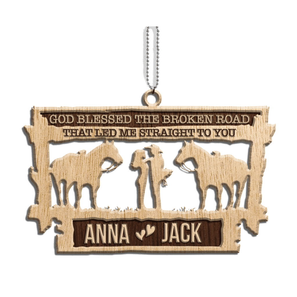 Cowboy And Cowgirl Love Horses God Blessed Personalized Wood Engraved Ornaments