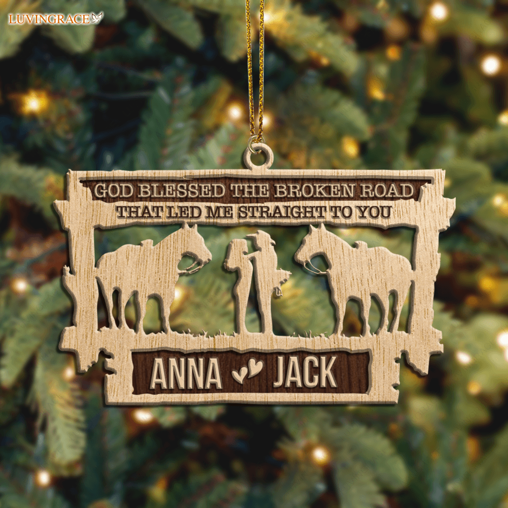 Cowboy And Cowgirl Love Horses God Blessed Personalized Wood Engraved Ornaments Wooden Ornament