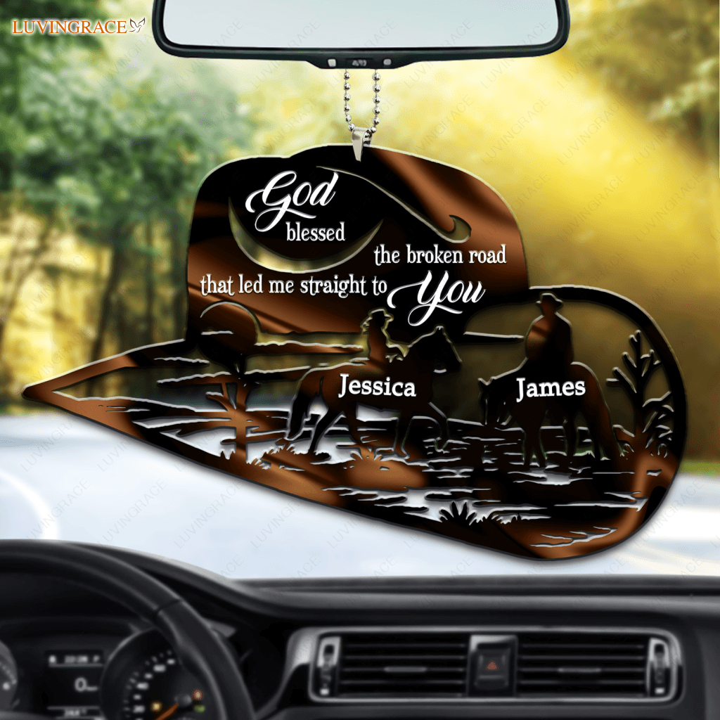 Cowboy Couple Scene God Blessed Personalized Ornament