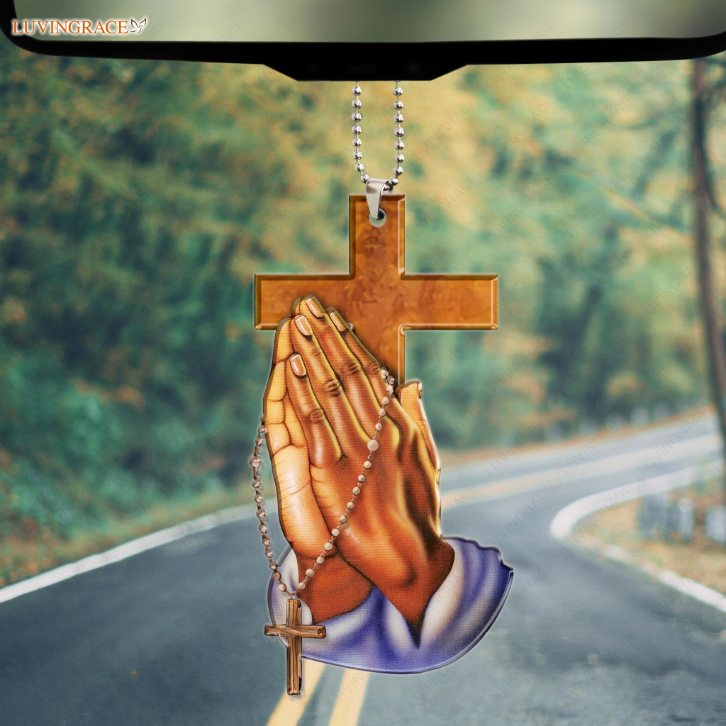 Cross Behind Praying Hands Ornament