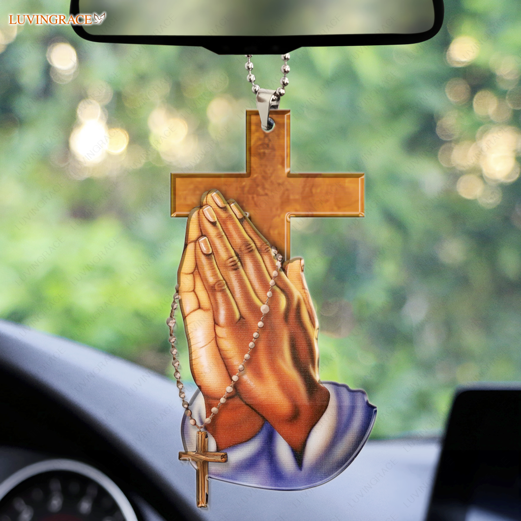 Cross Behind Praying Hands Ornament