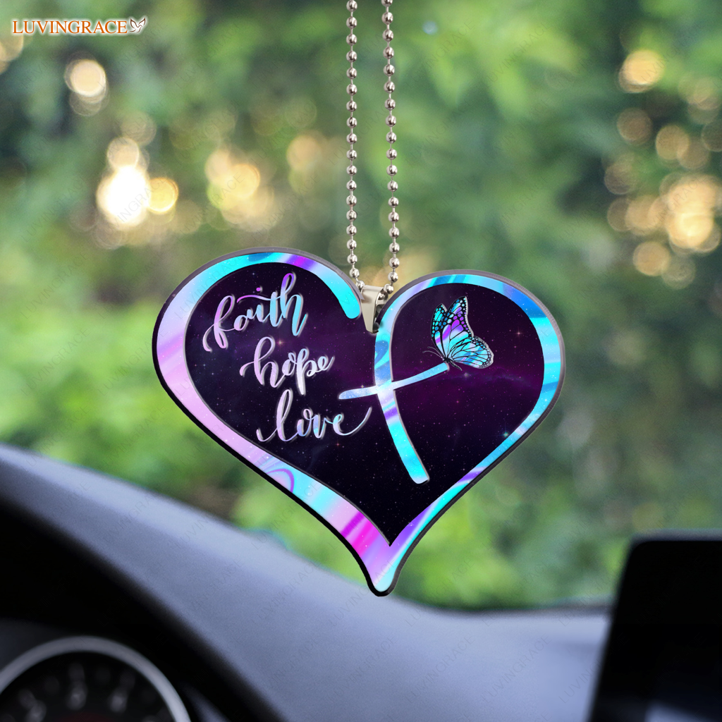 Cross Heart Faith Hope Love Hologram Ornament