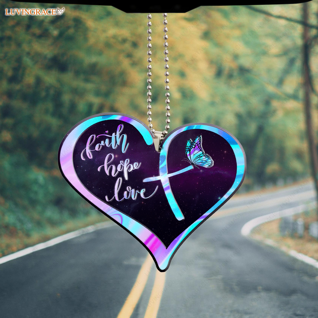 Cross Heart Faith Hope Love Hologram Ornament