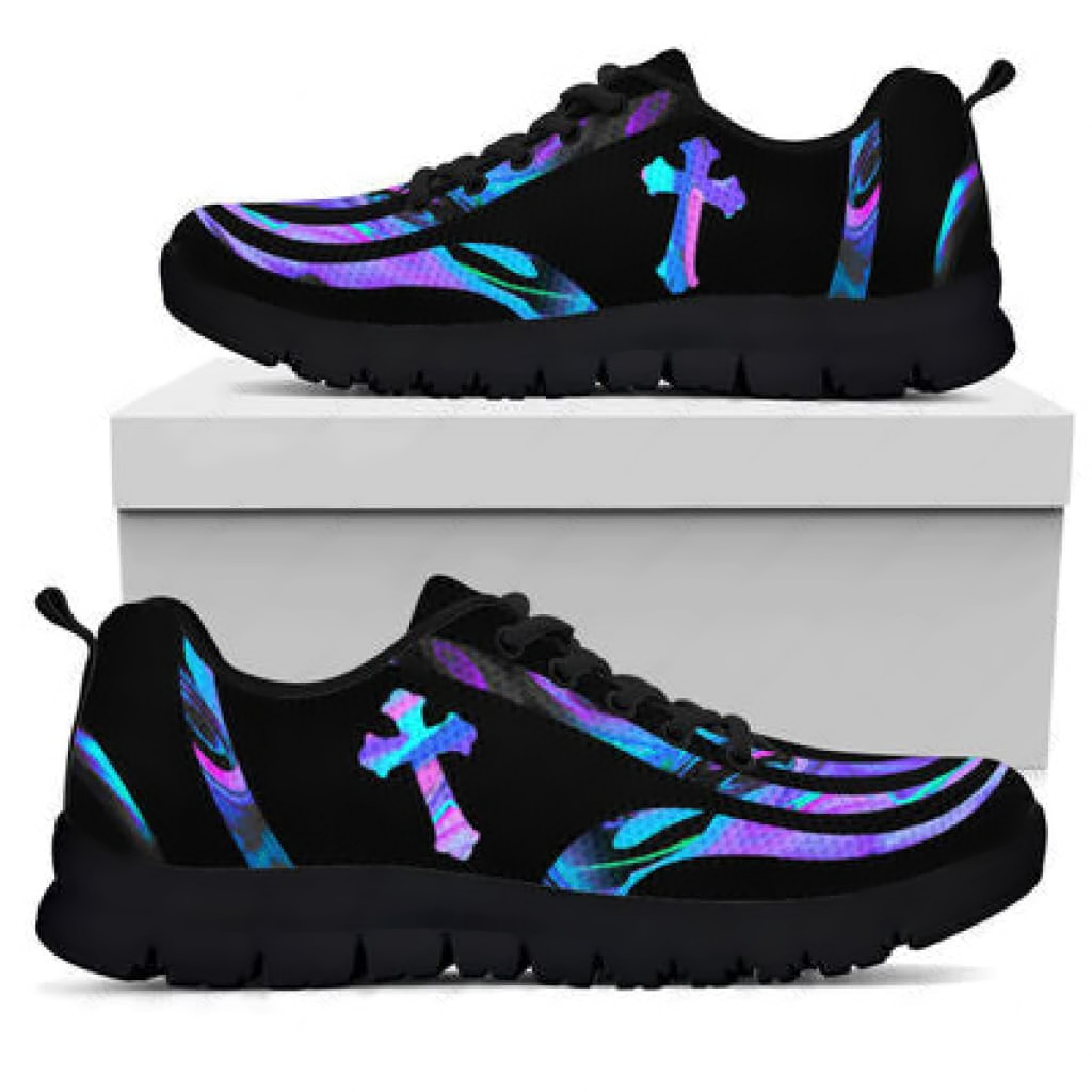 Cross Hologram Faith Over Fear Breathable Running Shoes