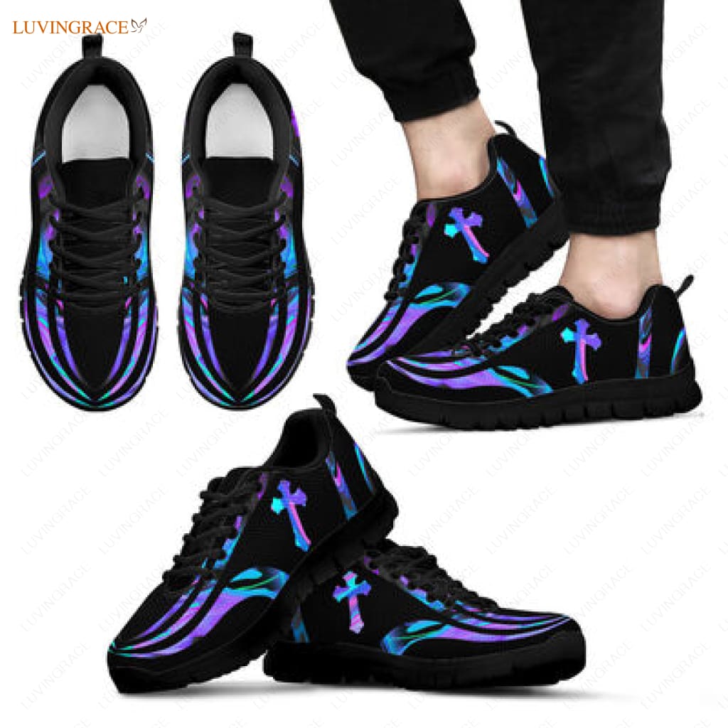 Cross Hologram Faith Over Fear Breathable Running Shoes