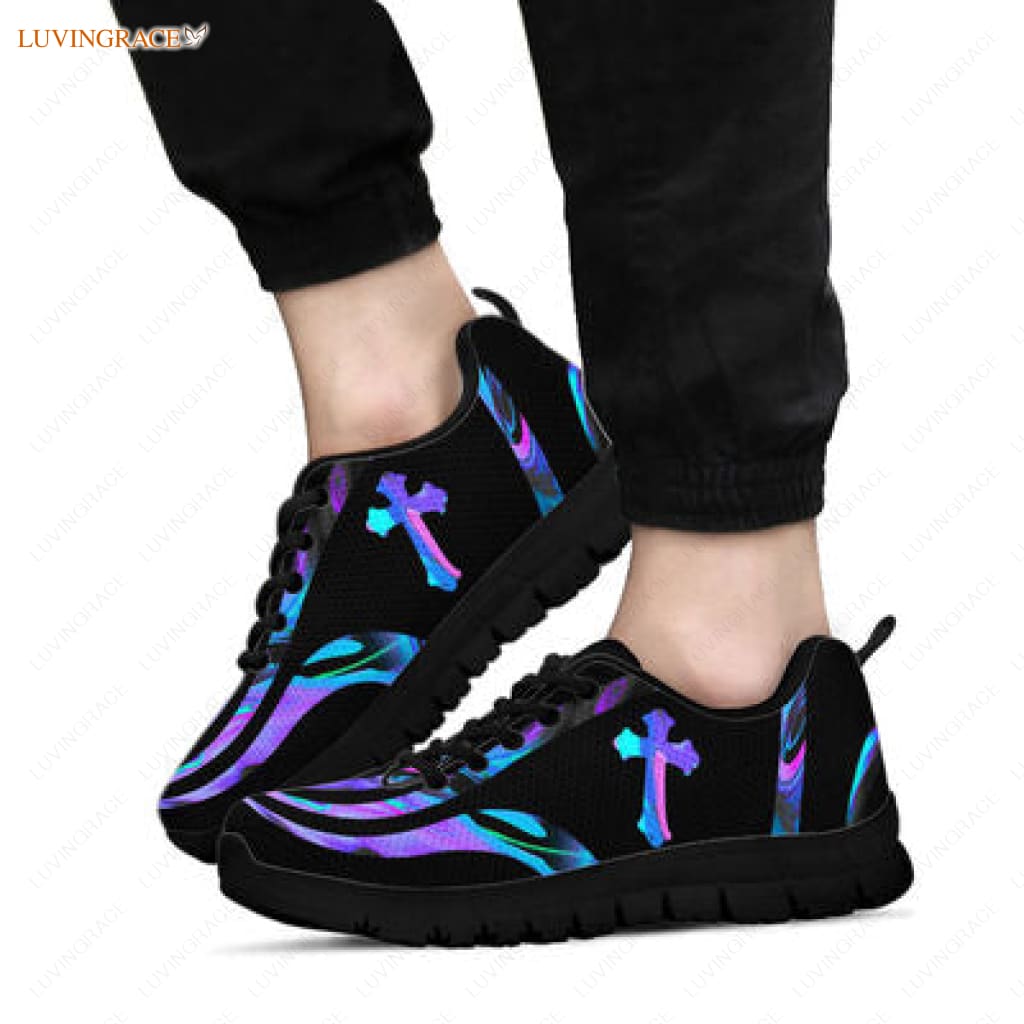 Cross Hologram Faith Over Fear Breathable Running Shoes