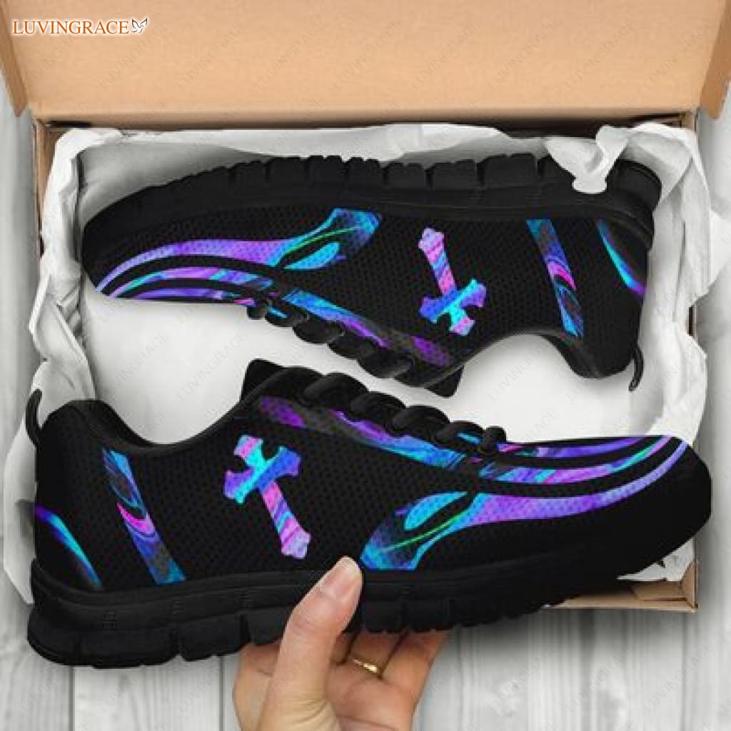 Cross Hologram Faith Over Fear Breathable Running Shoes