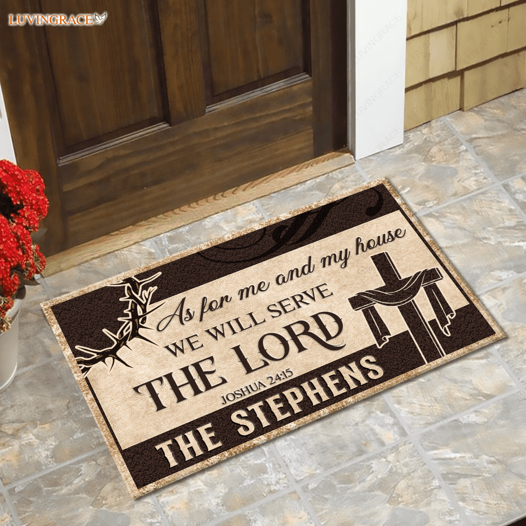 Cross Serve The Lord Personalized Doormat