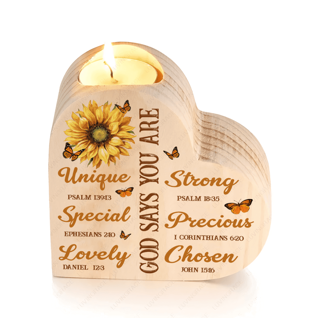 Cross Shaped Sunflower And Butterfly God Says You Are Candle Holder