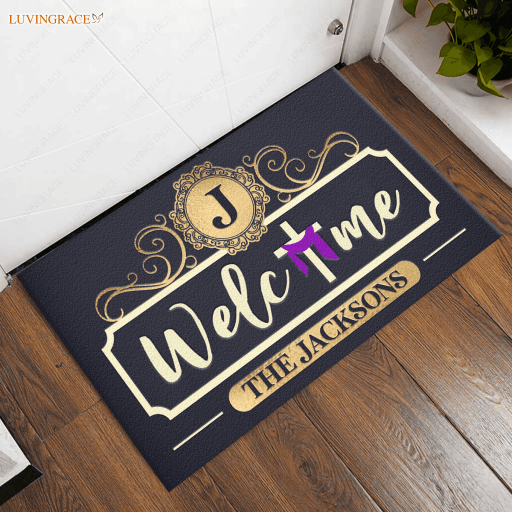 Cross Welcome Personalized Doormat