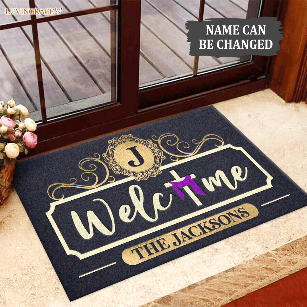 Cross Welcome Personalized Doormat