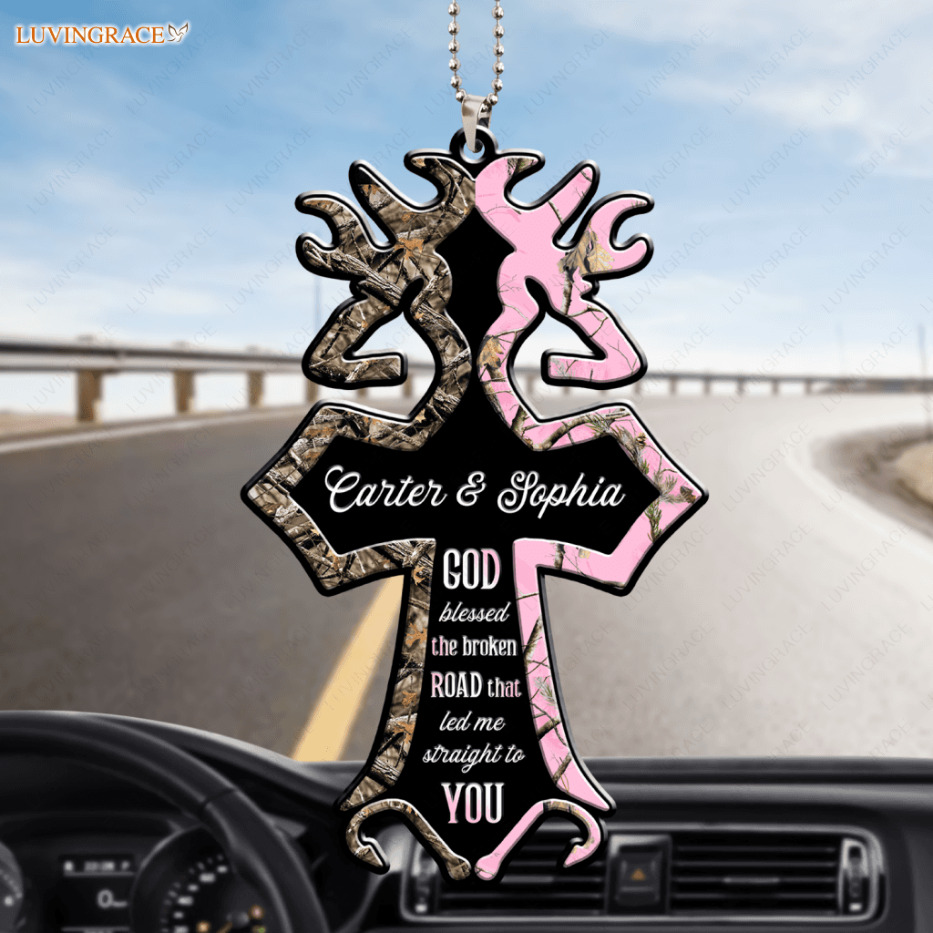 Cross With Deer Couple God Blessed Personalized Ornament