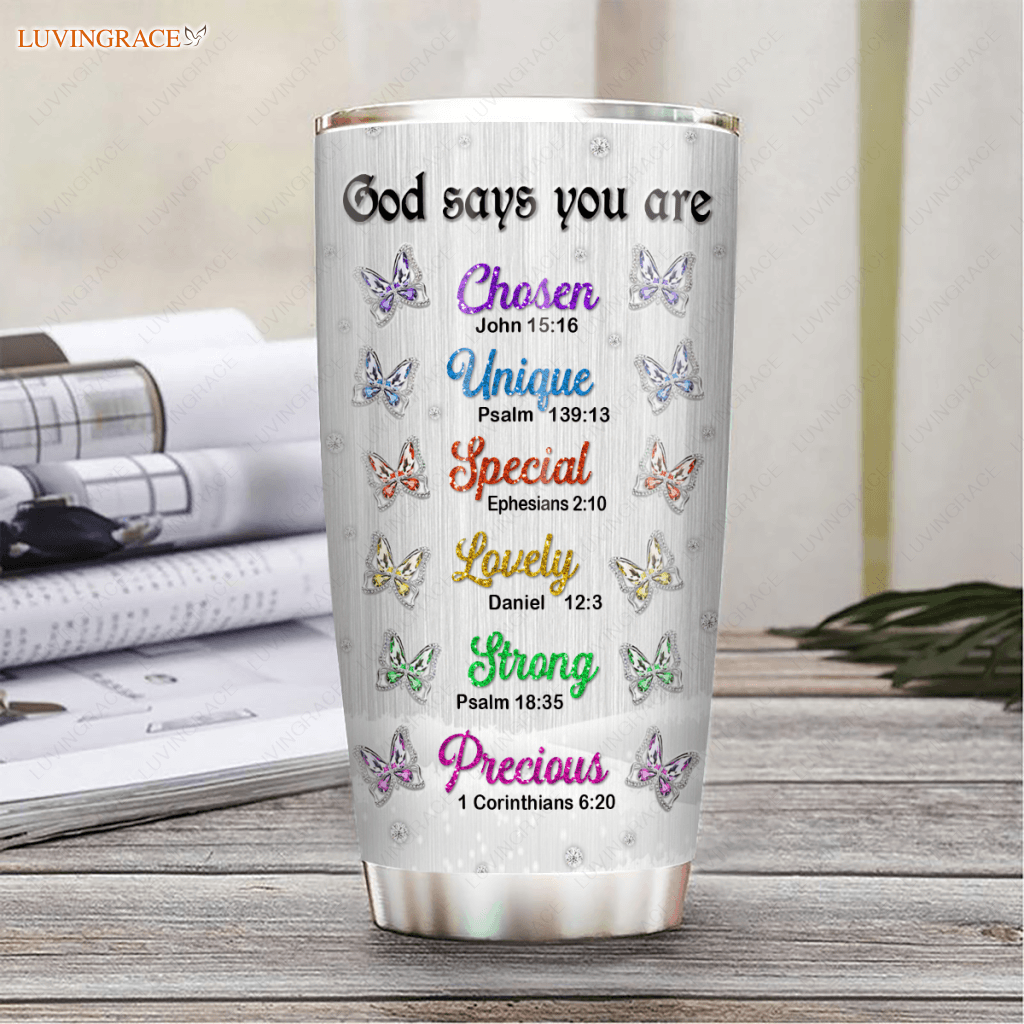 Crystal Butterflies God Says You Are Personalized Tumbler