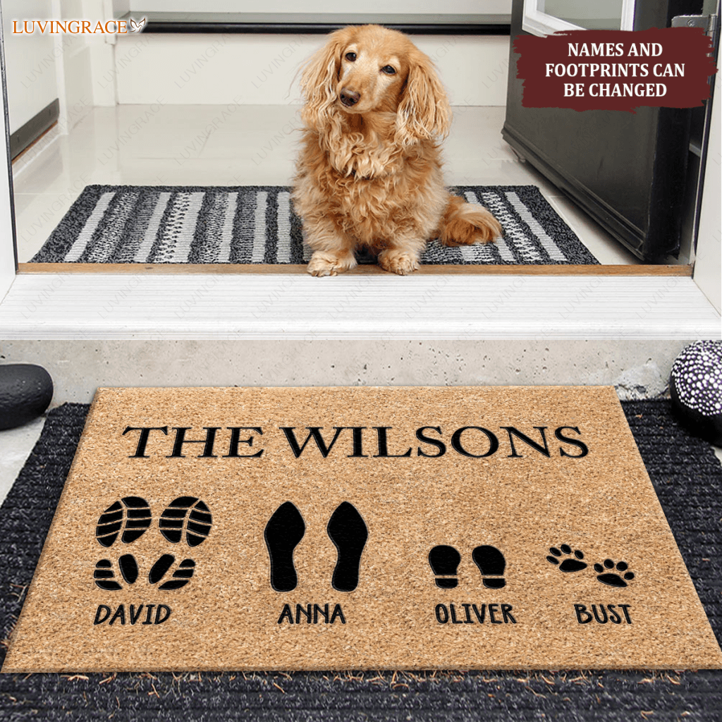 Custom Footprint Family & Pet Name Brown Doormat