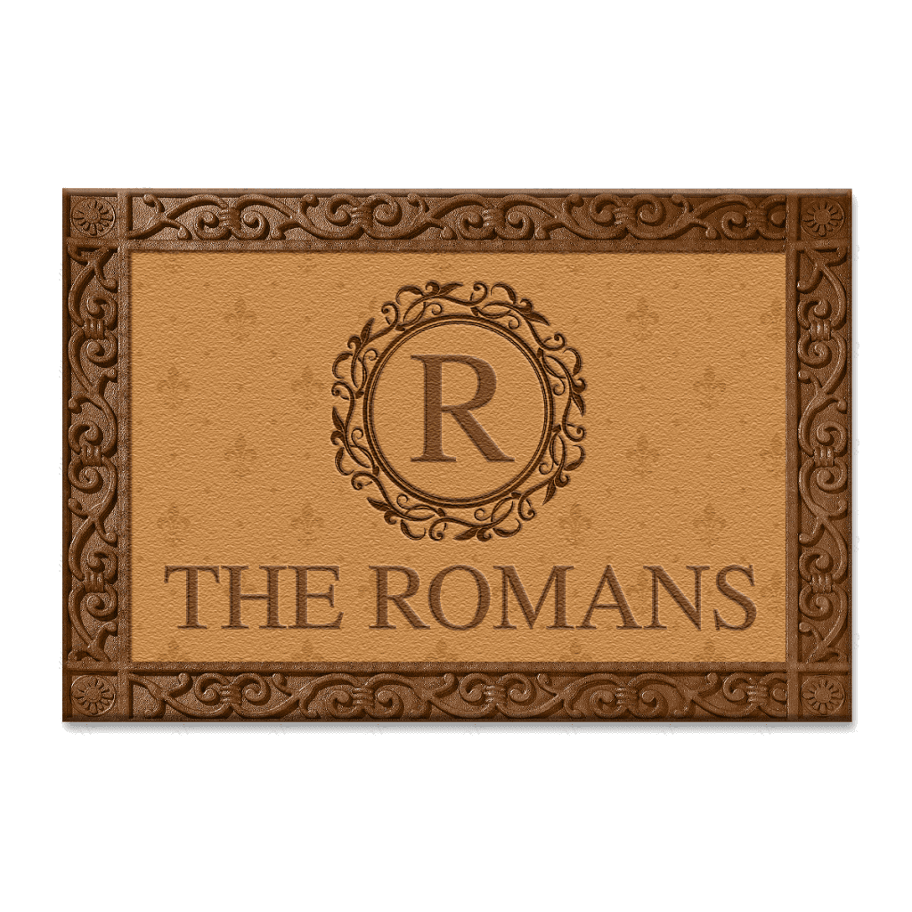 Custom Monogram Circle And Vine Family Doormat