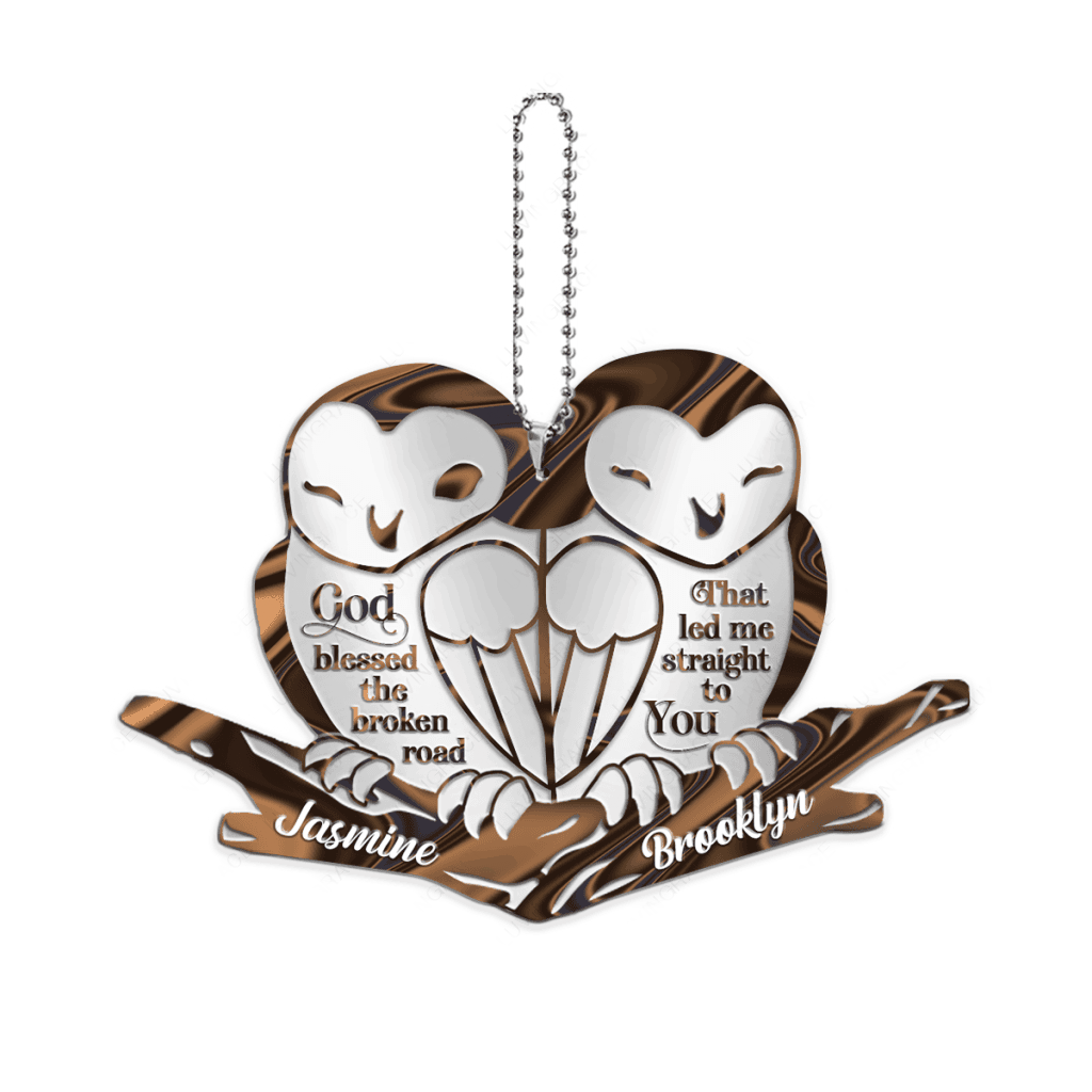 Cute Barn Owl Couple God Blessed Personalized Ornament