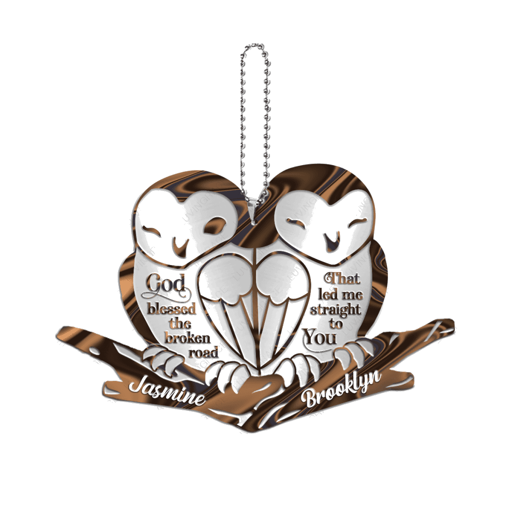 Cute Barn Owl Couple God Blessed Personalized Ornament