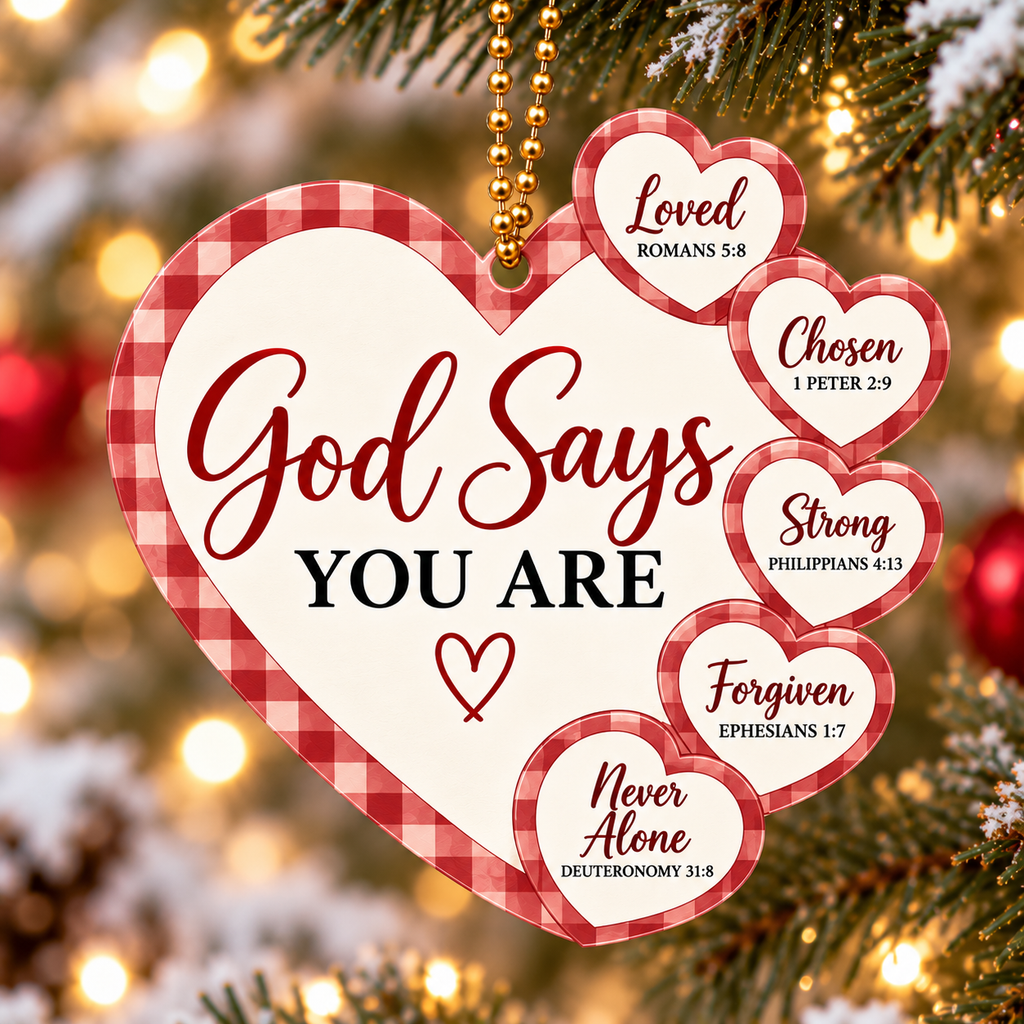 God Says You Are Loved, Chosen & Strong Ornament – Christian Gift for Loved Ones.