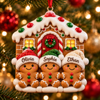 Personalized Gingerbread Family Christmas House 3D Ornament – Custom Names Christmas Gift