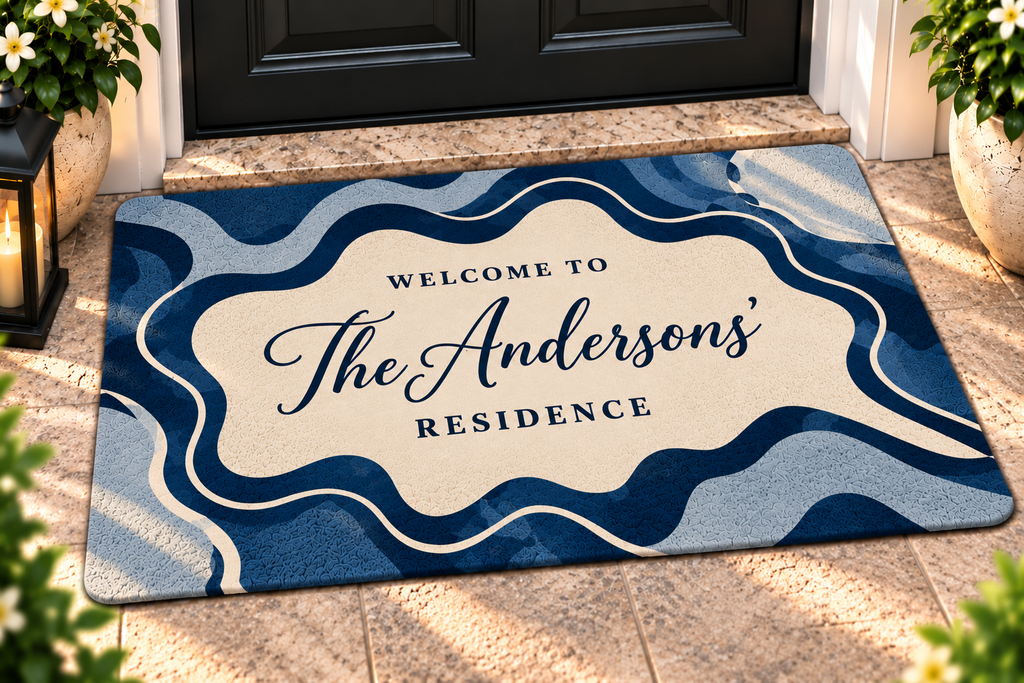 Personalized Family Name Elegant Wavy Doormat – Custom Welcome Mat