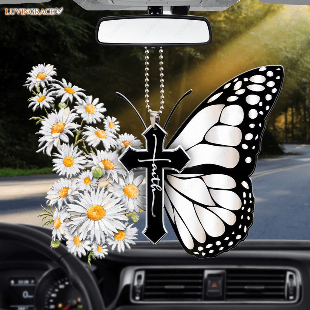 Daisy Butterfly Faith Cross Ornament