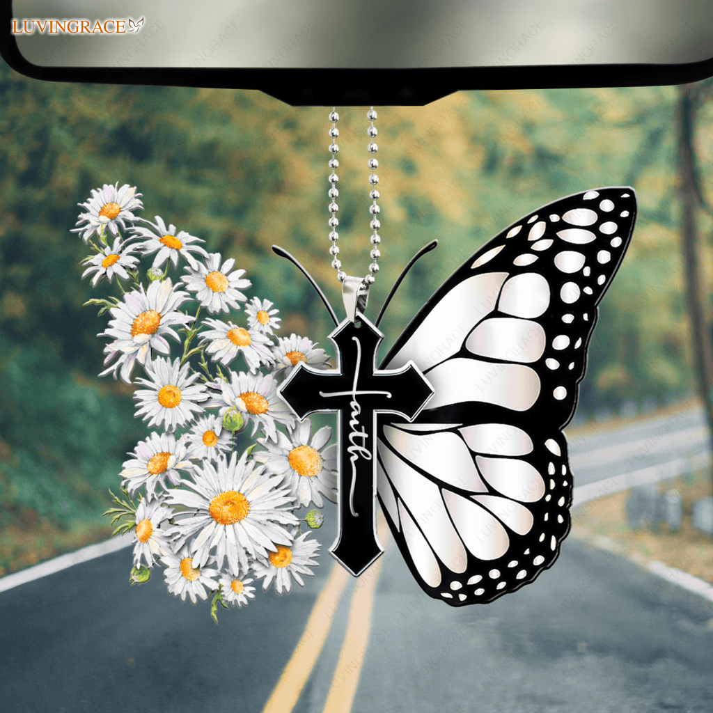 Daisy Butterfly Faith Cross Ornament