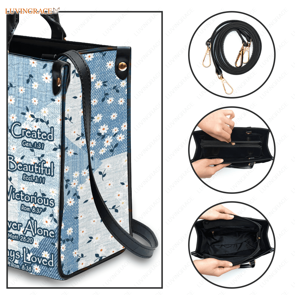 Daisy Flower On Jean Pattern Identity In Christ You Are - Personalized Custom Leather Bag Handbags