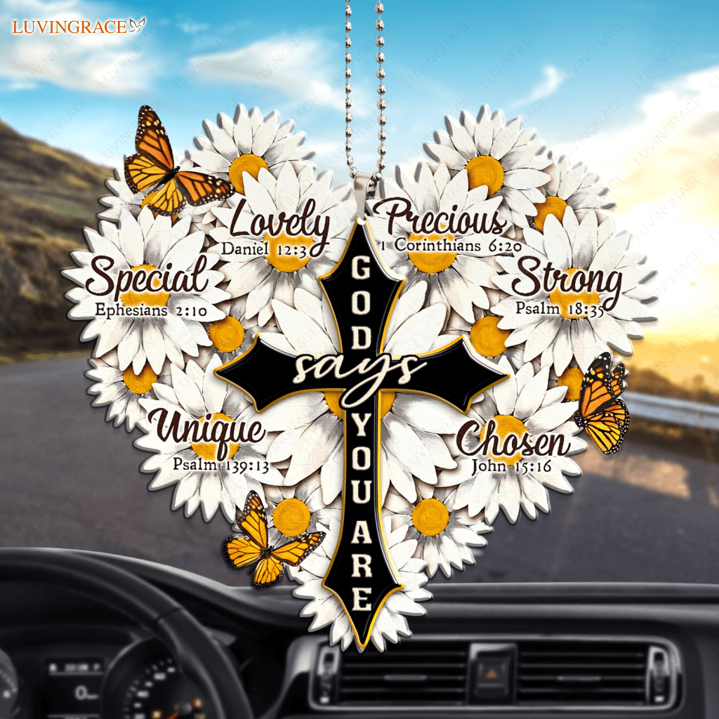 Daisy Heart With Cross God Says You Are Ornament