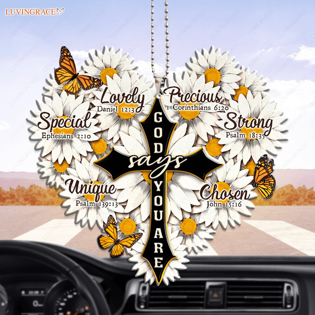 Daisy Heart With Cross God Says You Are Ornament