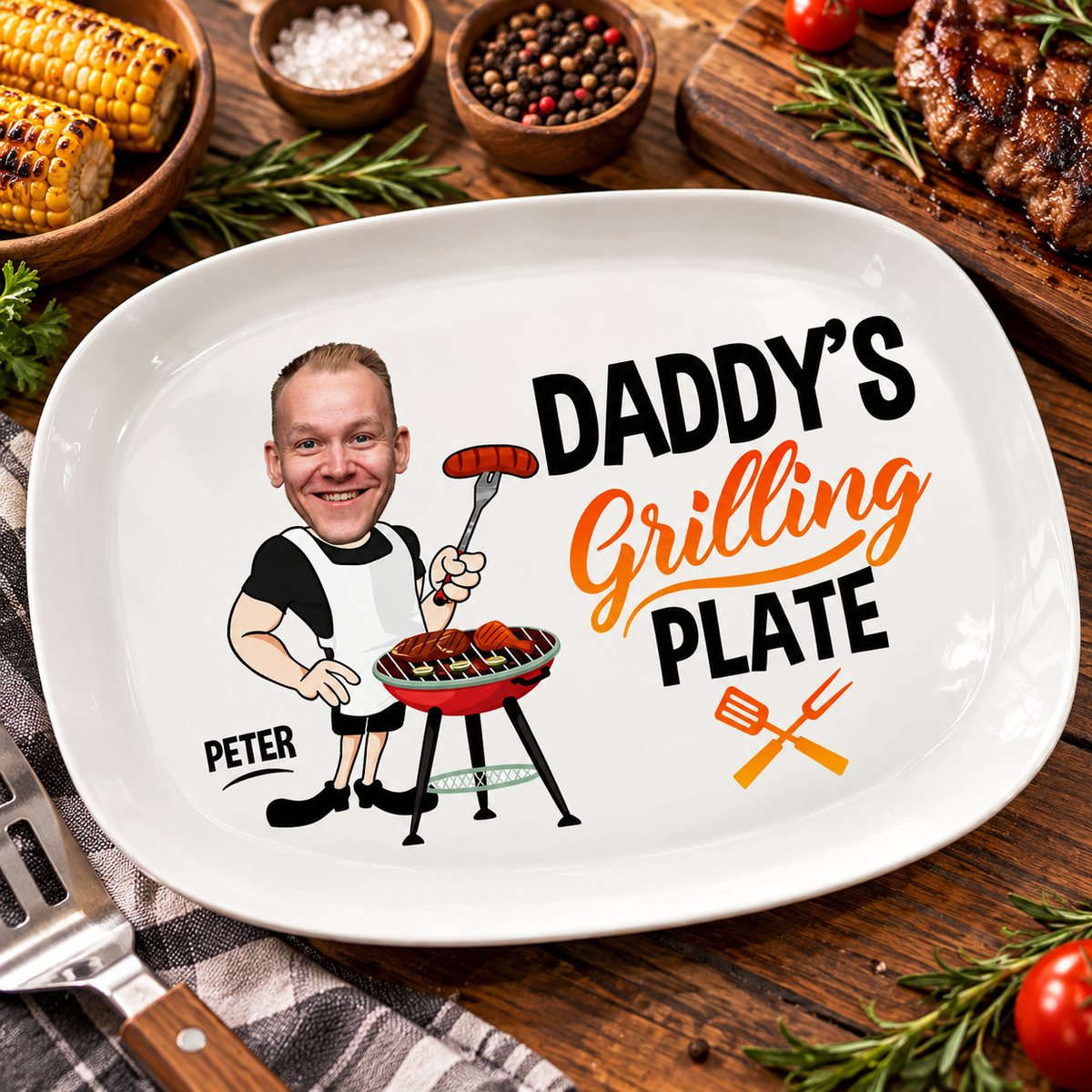 Custom Photo Grill Master - Personalized Name Grilling Plate