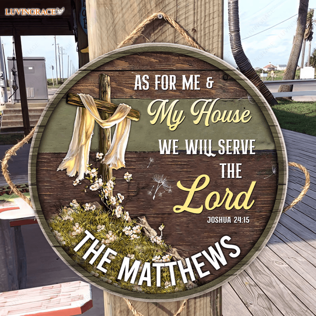 Dandelion And Cross Serve The Lord Personalized Wood Circle Sign