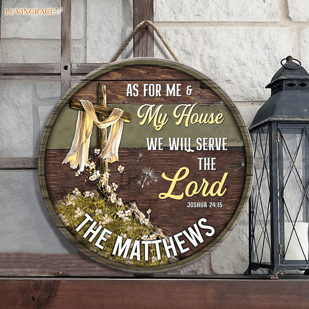 Dandelion And Cross Serve The Lord Personalized Wood Circle Sign